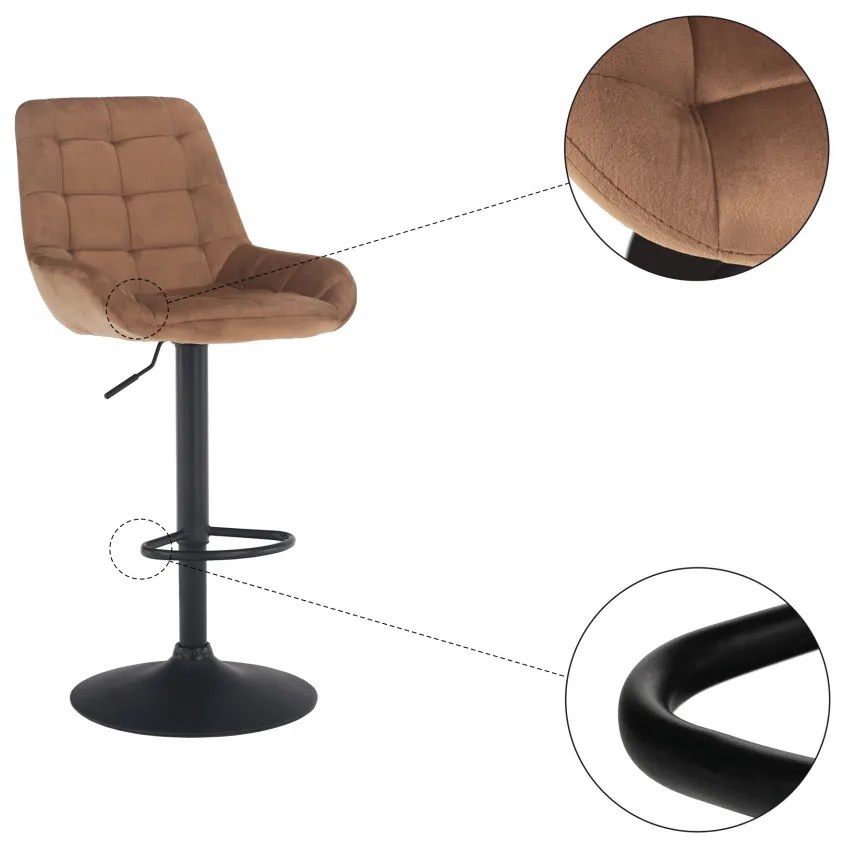 SCN602 - Scaun tapitat catifelat pentru bar, lounge, inaltime reglabila - Maro