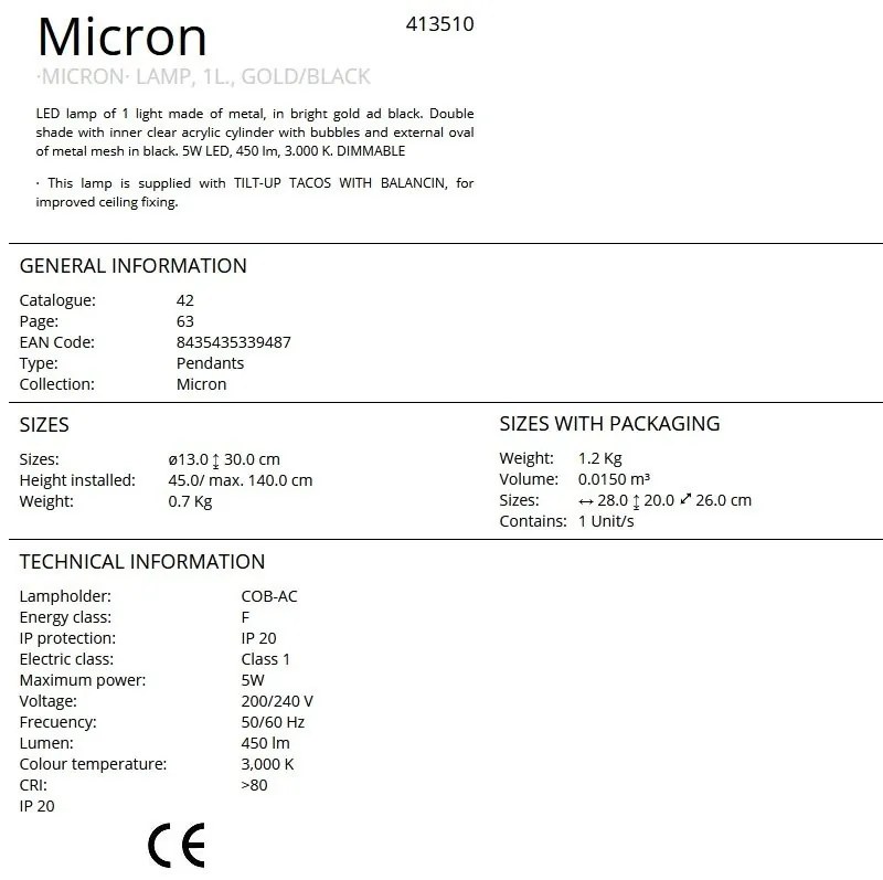 Pendul LED design modern Micron negru/auriu