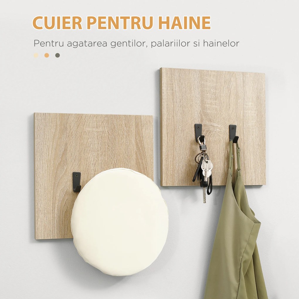 HOMCOM Organizator pentru Hol cu Bancă pentru Pantofi și Cuier, Design Modern cu Suport pentru Haine și Raft, Gri și Natural | Aosom Romania