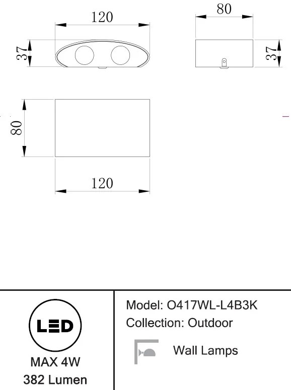Aplica de perete exterior cu iluminat arhitectural IP54 LED Strato negru