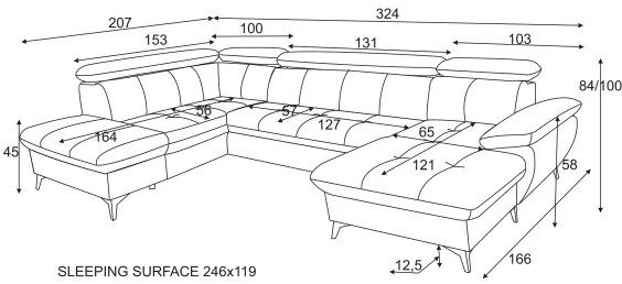 Canapea colțar extensibilă cu spațiu de depozitare, model CATANIA stânga, verde