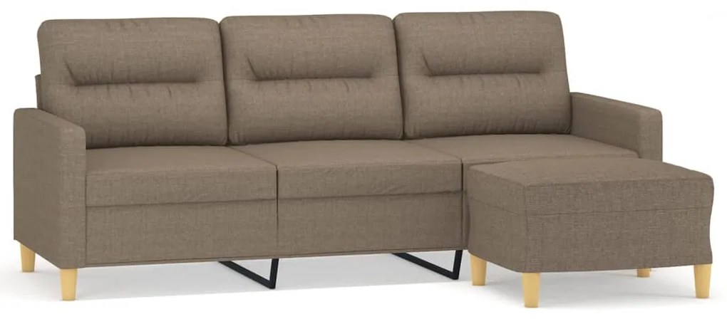 3153428 vidaXL Canapea cu 3 locuri și taburet, taupe, 180 cm, material textil
