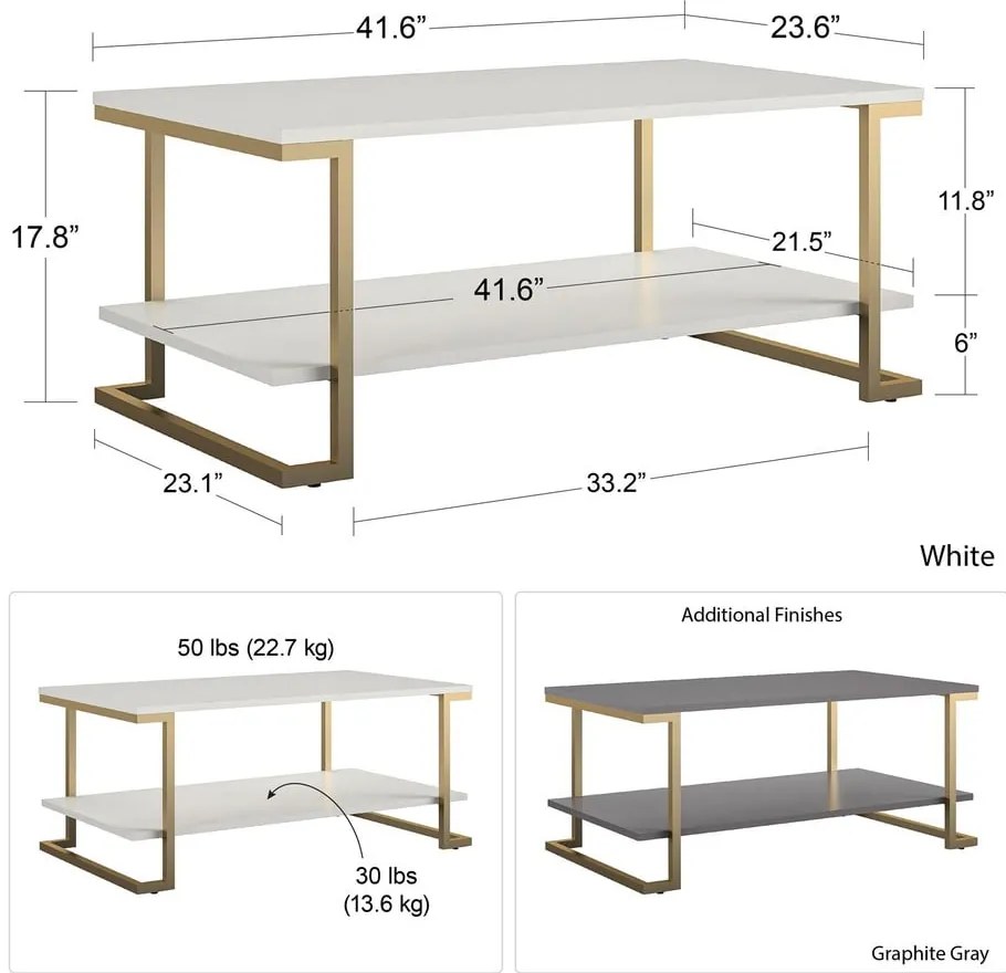Măsuță de cafea CosmoLiving by Cosmopolitan Camila, 106 x 45 cm, alb - auriu