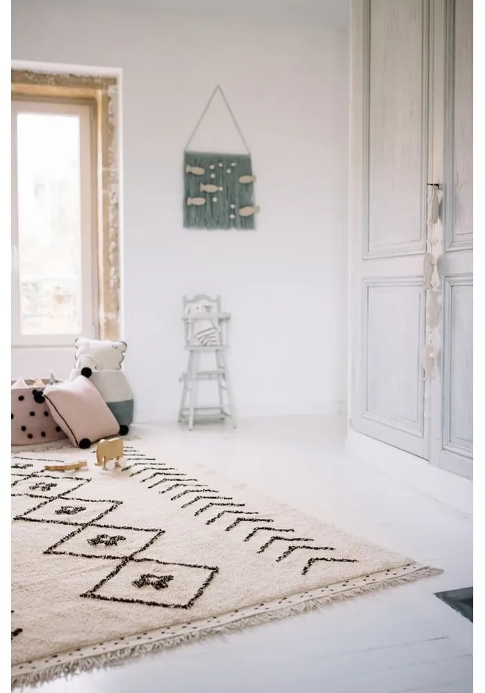 Covor crem lavabil/țesut manual din bumbac 140x210 cm Bereber Rhombs – Lorena Canals