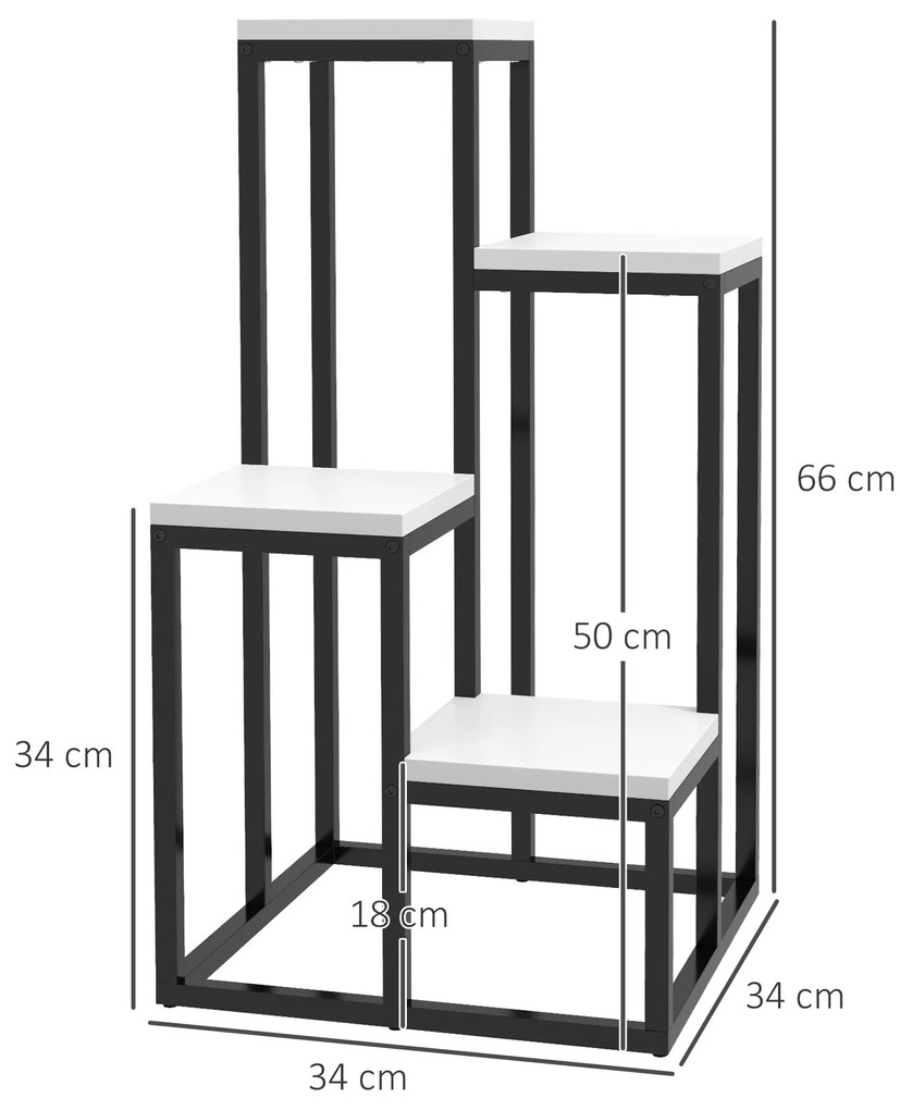 Outsunny Raft pentru plante raft pentru flori din metal și lemn, 4 nivele de înălțimi diferite, stil industrial, 34 x 34 x 66 cm | Aosom Romania