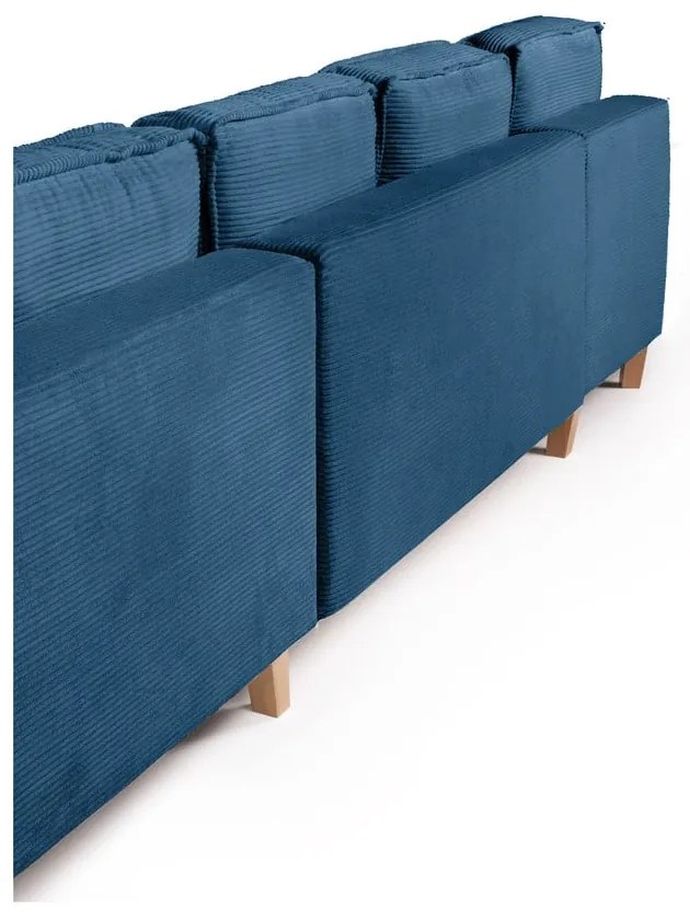 Colțar albastru extensibil cu tapițerie din catifea reiată (cu colț pe partea dreaptă/în formă de "U") Tori – Bonami Selection