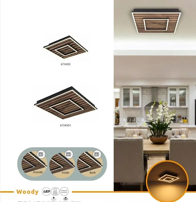 Plafoniera LED riflaj MDF cu efect de lemn WOODY 45x45cm