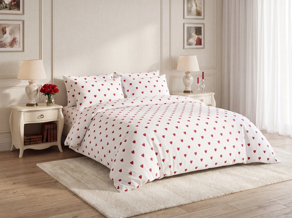 Lenjerie de pat din bumbac HEARTIS RED albă Dimensiune lenjerie de pat: 70 x 80 cm | 140 x 200 cm