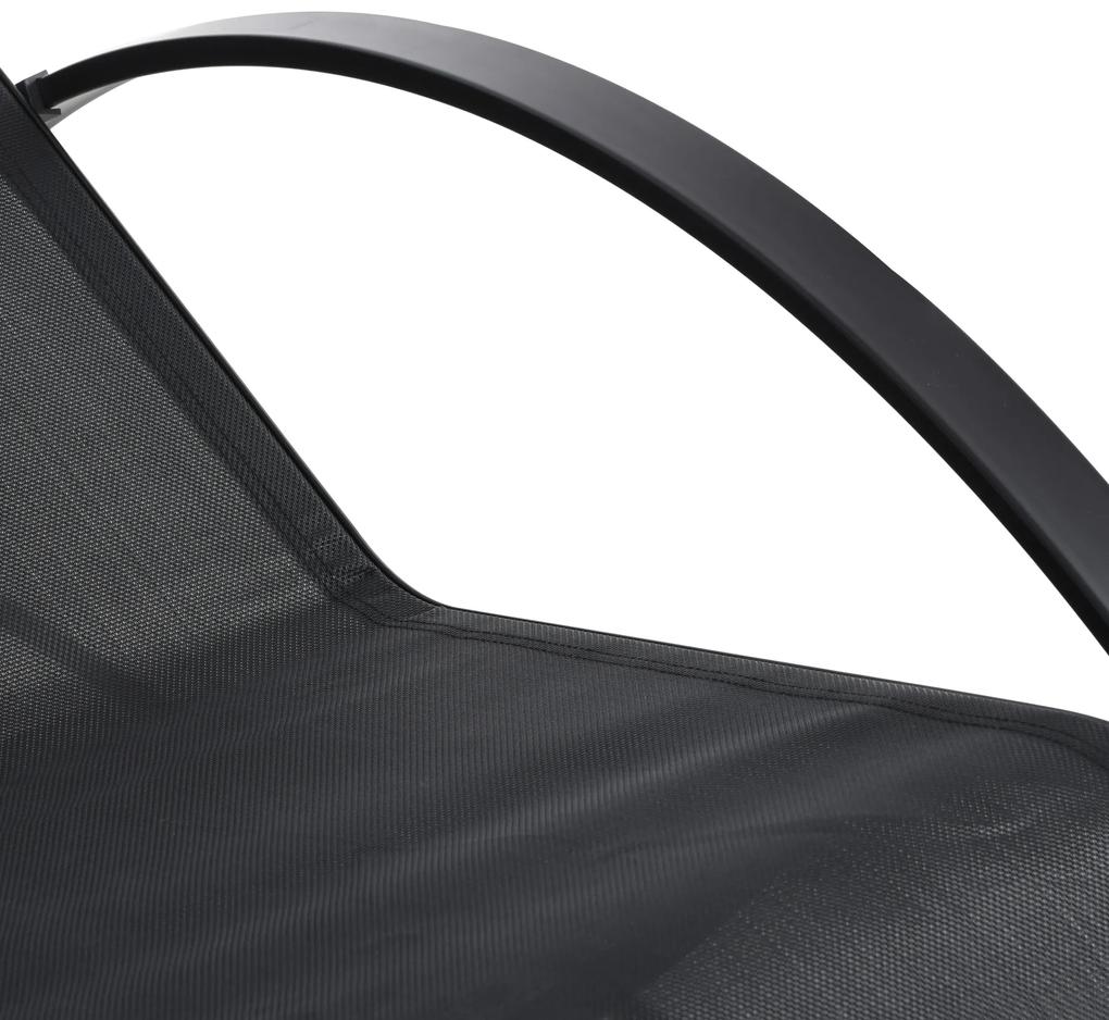 Outsunny Set 2 sezlonguri si masuta cu blat din sticla, sezlong pentru gradina din material respirabil si metal, 59x169x66 cm, negru