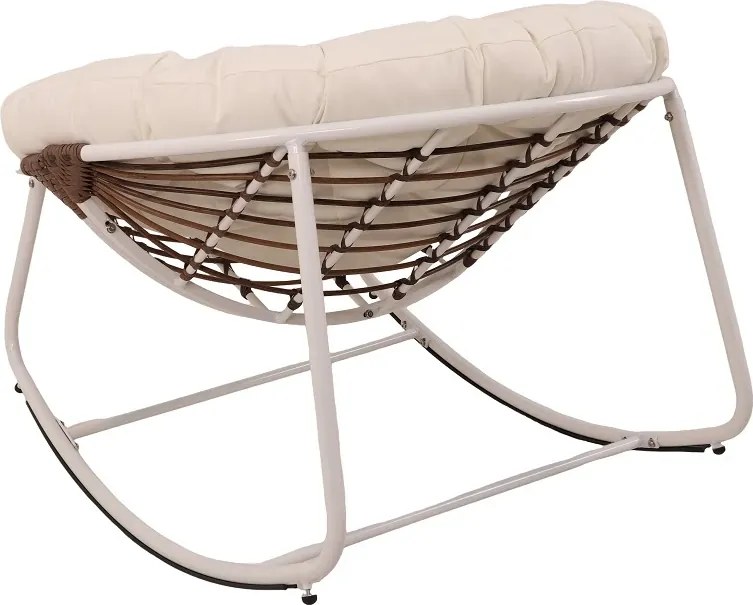 Scaun Balansoar tip Ou, Șezlong din ratan PE, cadru metalic, pernă căptușită, pentru exterior si interior, Bej