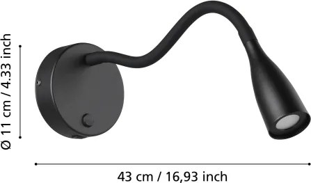 Eglo 901781 - Lampă de perete flexibilă LED cu USB OLIVANDINO, 3,8 W, 230 V, negru