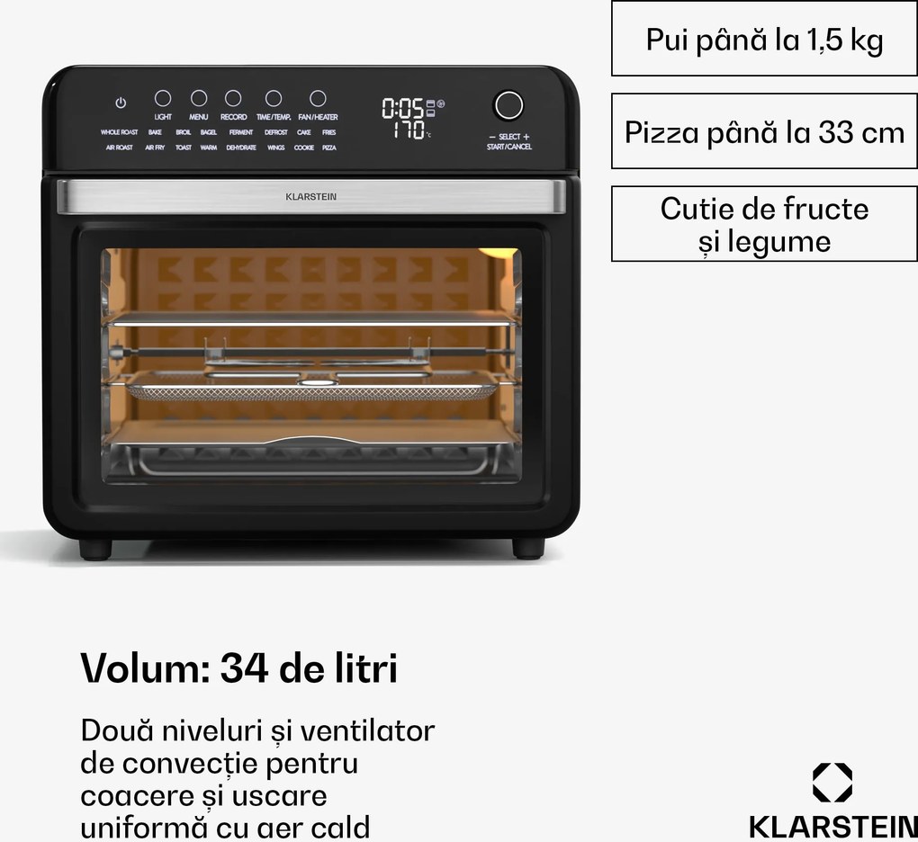 Klarstein Air Glaze Digital friteuză cu aer cald, 2100 W, 16 programe, aplicație, 34 litri, include set de accesorii