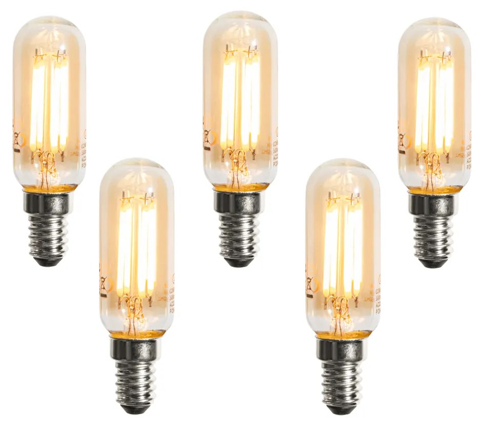 Set de 5 becuri LED E14 dimabile aurii T25 4W 300 lm 2200K