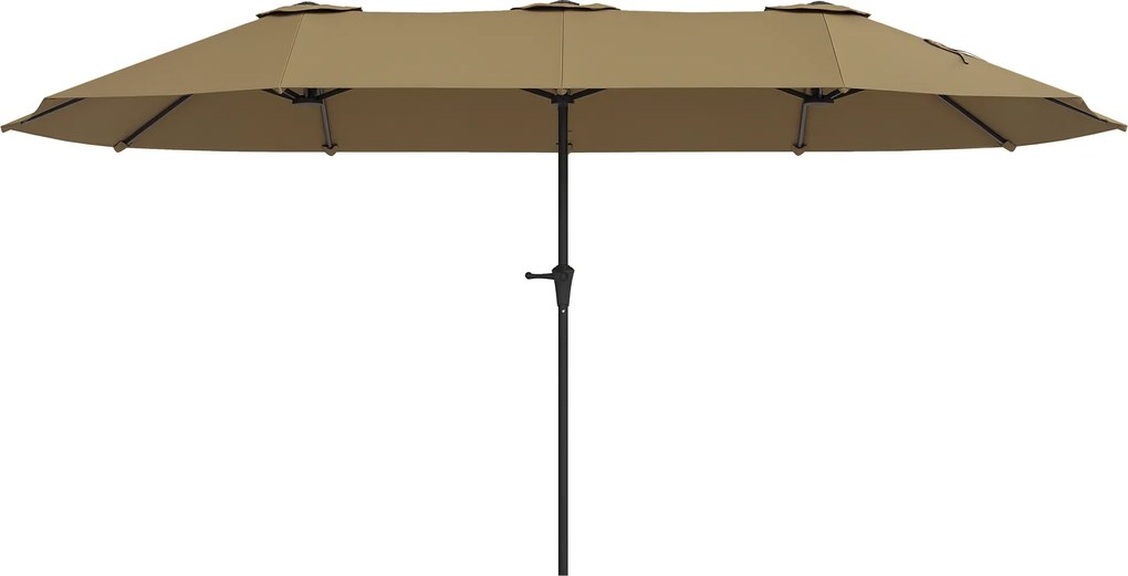 Outsunny Umbrelă Dublă 4x2,2 m Umbrelă Terasă Exterioară cu Manivelă Manuală Impermeabilă și Protecție UV30+ Cafeniu | Aosom Romania