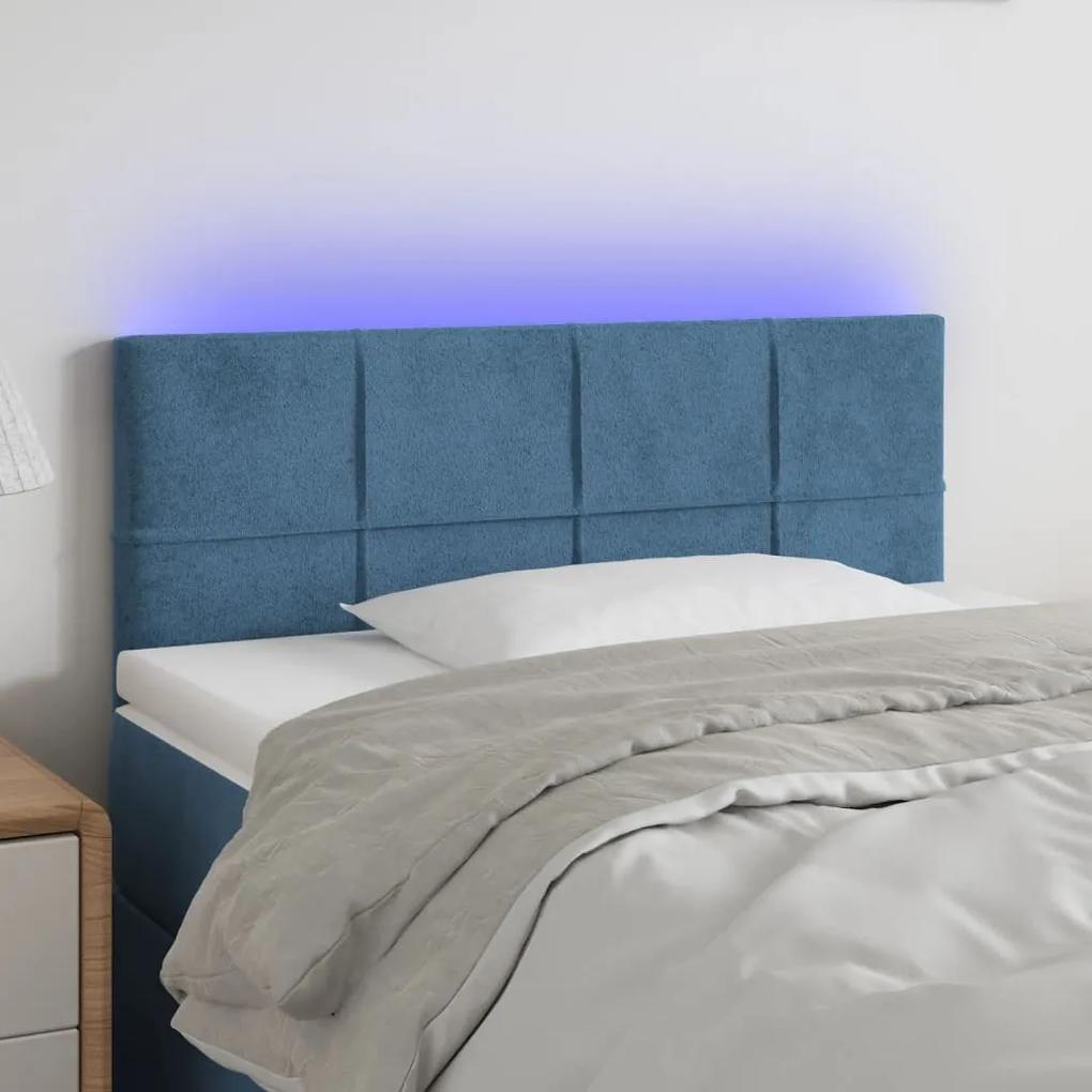 3121646 vidaXL Tăblie de pat cu LED, albastru închis, 80x5x78/88 cm, catifea