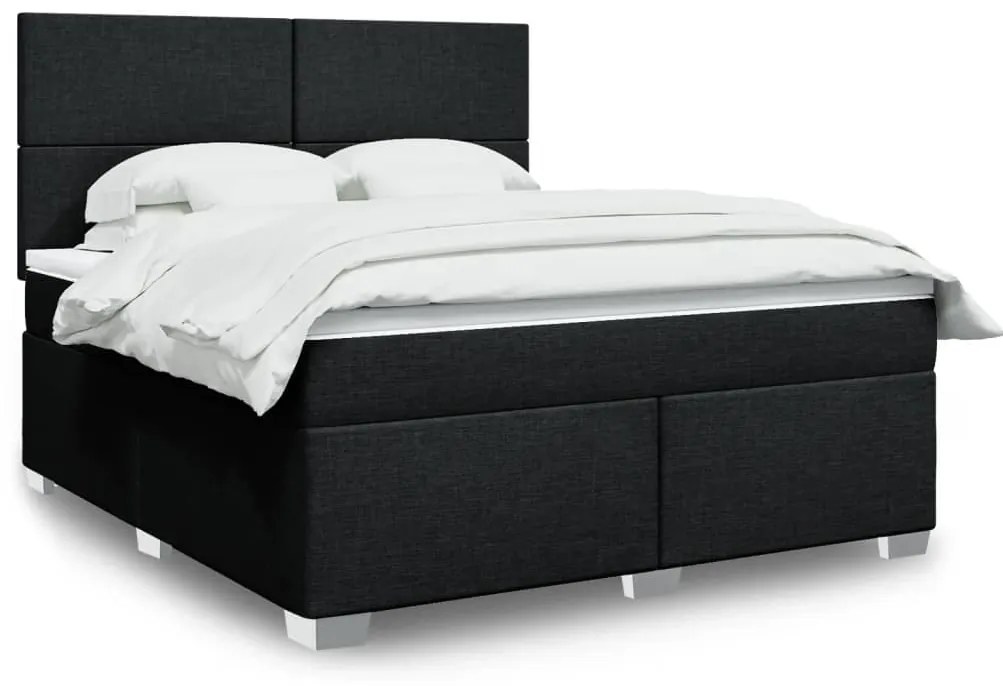 vidaXL Pat box spring cu saltea, negru, 180x200 cm, catifea