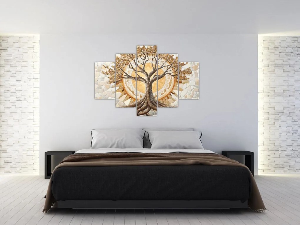 Tablou – Arborele vieții auriu în mozaic (150x105 cm)