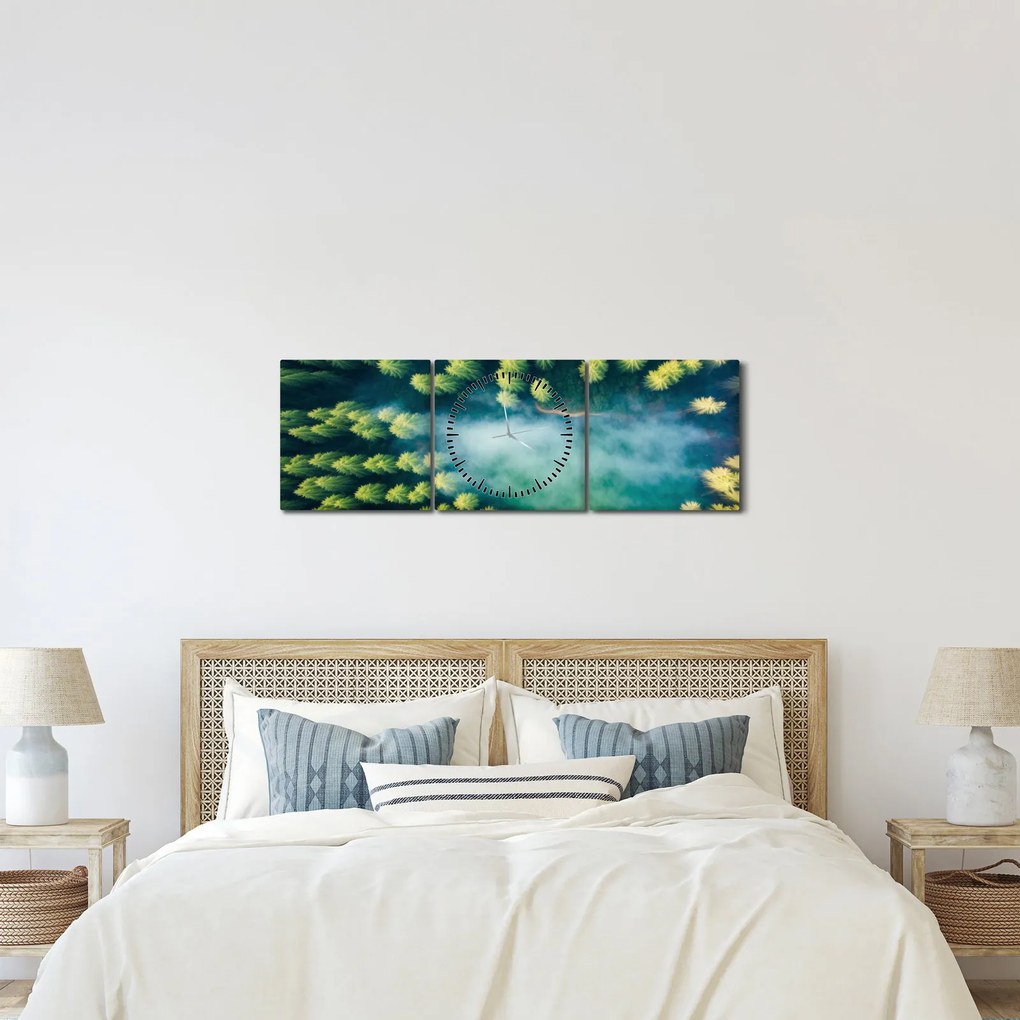Tablou - O pădure învăluită în ceață (cu ceas) (90x30 cm)
