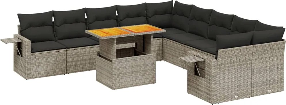 vidaXL Set canapele de grădină cu perne, 11 piese, gri, poliratan