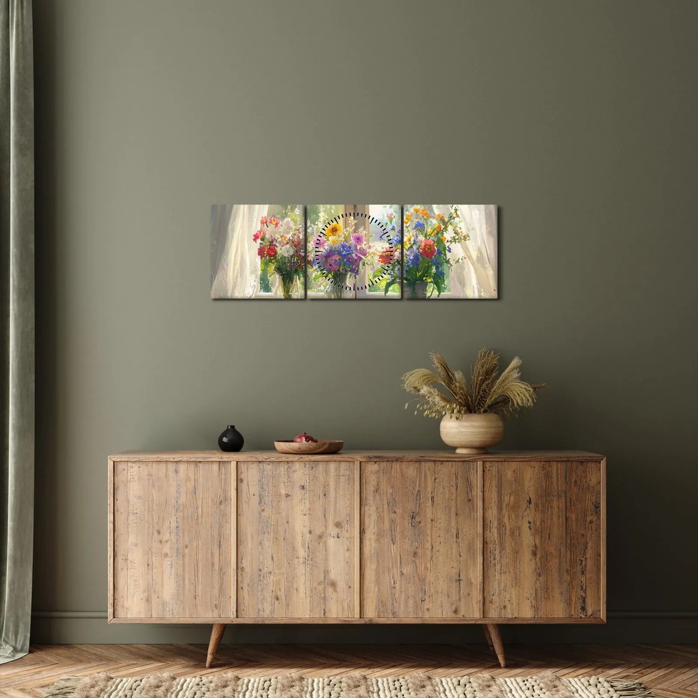 Tablou - Buchet la fereastră (cu ceas) (90x30 cm)