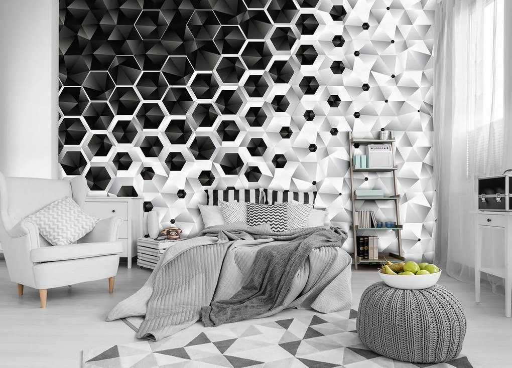 Fototapet - 3D hexagon (254x184 cm)