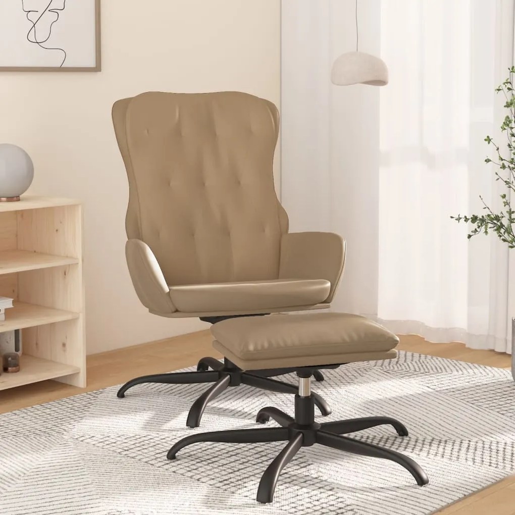 3097684 vidaXL Scaun de relaxare cu taburet, cappuccino, piele ecologică