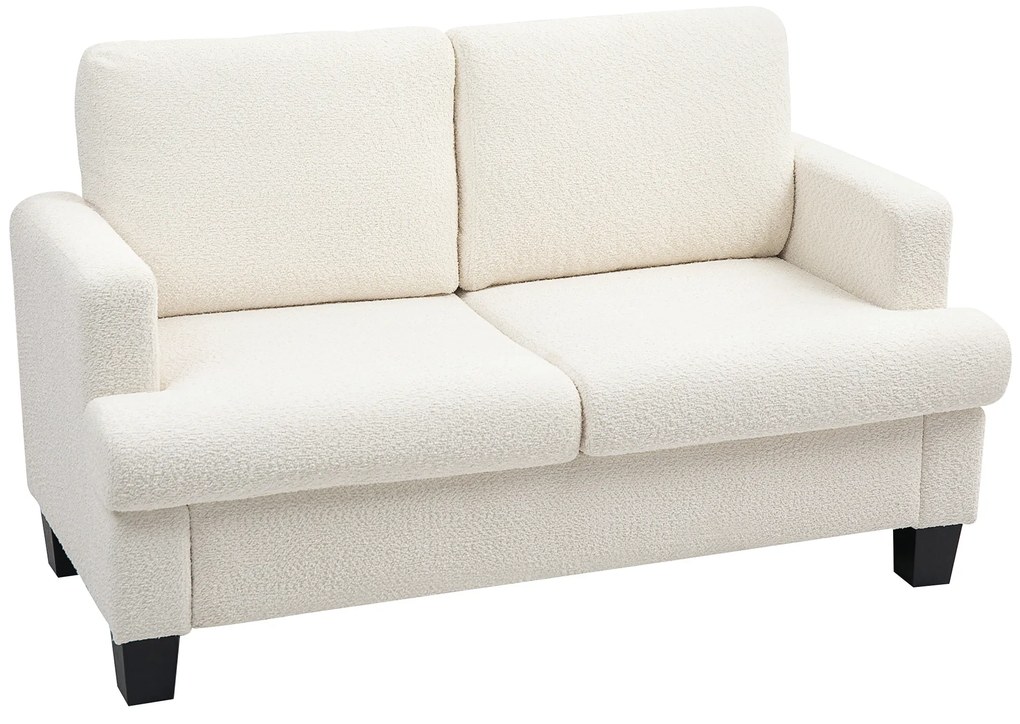 HOMCOM Canapea pentru Două Persoane cu Perne pentru Spate Detașabile, 138x70x80 cm, Alb Crem | Aosom Romania