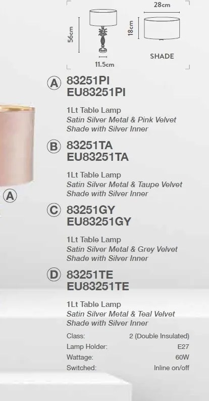 Veioza/Lampa de masa design lux elegant Belle argintiu/teal