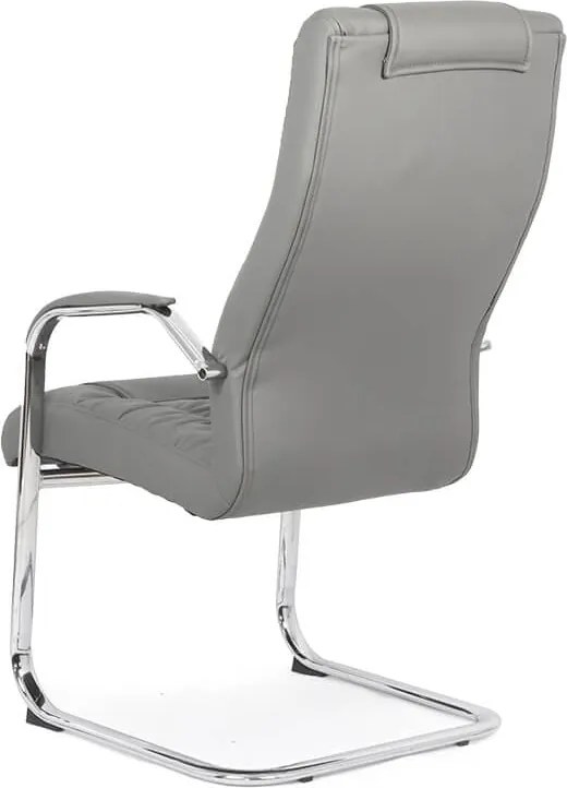 Scaun vizitator gri OFF 8115 din piele sintetică și cadru cromat tip sanie