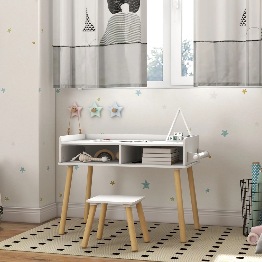 HOMCOM Set de Masă și Scaun pentru Copii, Masă de Activități pentru Copii Mici 3 în 1 cu Tablă de Construcție, 87x45x59.5 cm, Alb | Aosom Romania