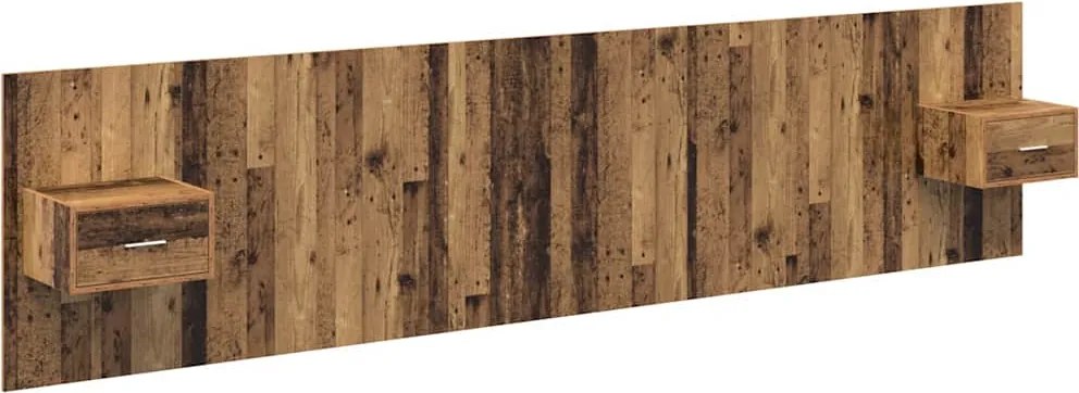 vidaXL Tăblie cu Noptieră cu sertar 3 pcs Lemn Vechi Lemn compozit