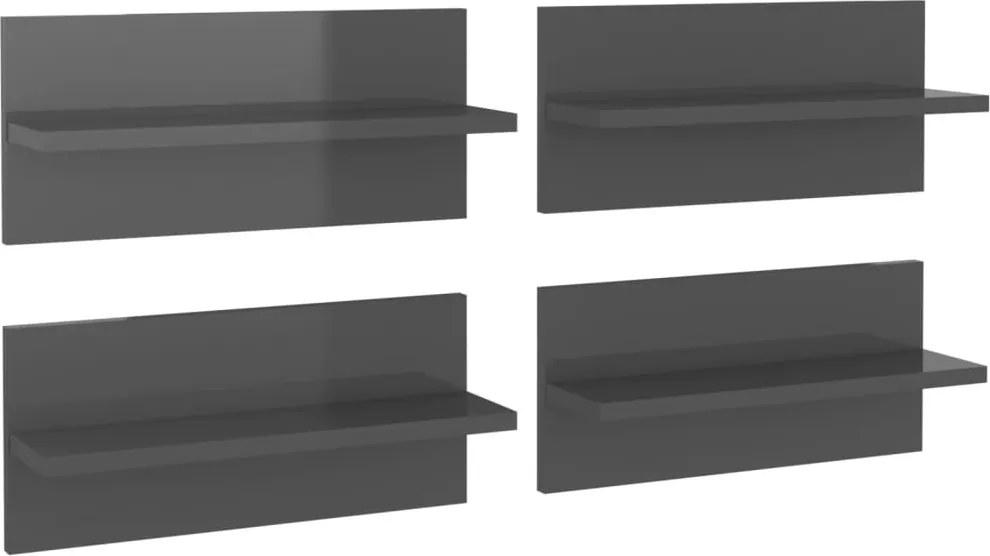 vidaXL Rafturi de perete, 4 buc., gri extralucios, 40x11,5x18 cm, PAL
