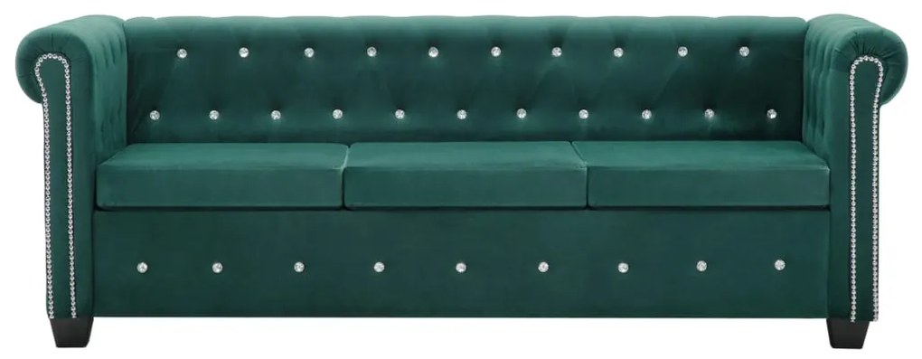 247150 vidaXL Canapea Chesterfield cu 3 locuri, catifea, 199x75x72 cm, verde