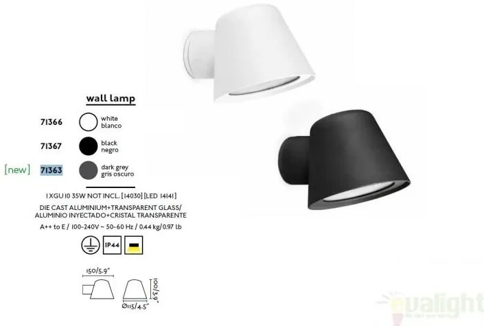 Aplica de perete de exterior cu protectie IP44, GINA 71363