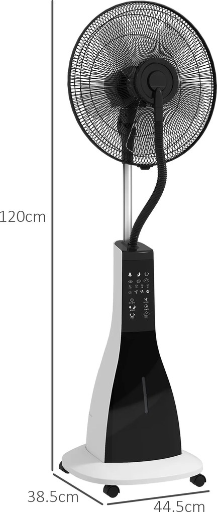 HOMCOM Ventilator Nebulizant cu Cronometru, 3 Moduri, 3 Viteze, Platformă Metalică și Platformă ABS, 44.5x38.5x120 cm, Negru | Aosom Romania