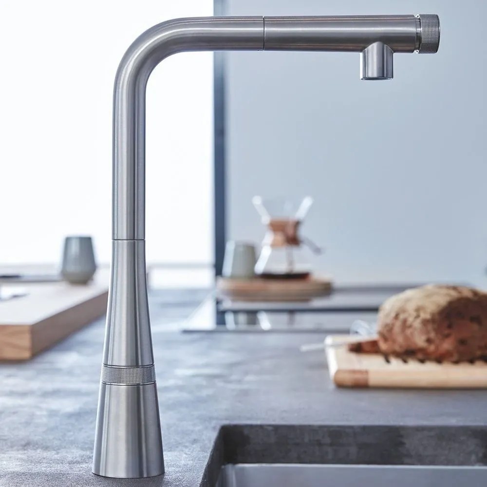 Grohe Zedra Baterie chiuveta bucatarie cu dus extractibil si buton SmartControl, crom
