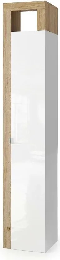 Dulap coloana mare LC Mobili Italia Hamburg 35x188 cm finisaj alb lucios/lemn stejar