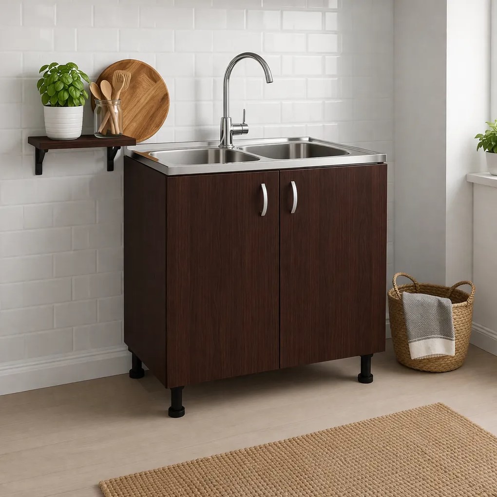 Masca Chiuveta 80x87x50 cm, 2 Usi, Wenge, PAL 18 mm, Picioare Reglabile