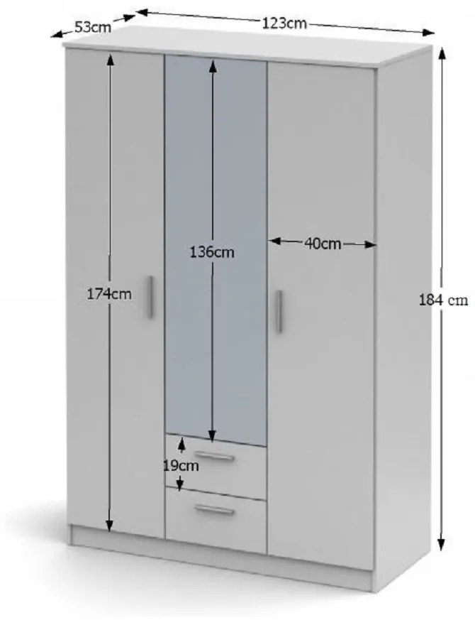 Dulap 3 usi cu oglinda, alb, NOKO-SINGA 82