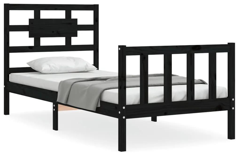 3192525 vidaXL Cadru de pat cu tăblie single, negru, lemn masiv