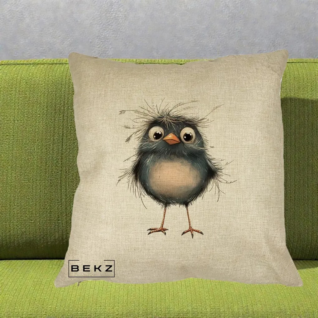 Perna Decorativa Pui Negru Zbarlit cu Pene Fine, 40x40 cm, Crem, Husa Detasabila, Perna Inclusa, BEKZ®
