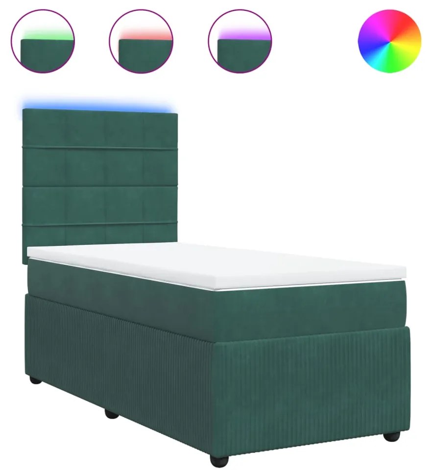 3294565 vidaXL Pat box spring cu saltea, verde închis, 100x200 cm, catifea