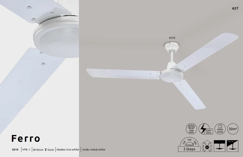 Ventilator de tavan cu 3 viteze Ferro 0310 GL