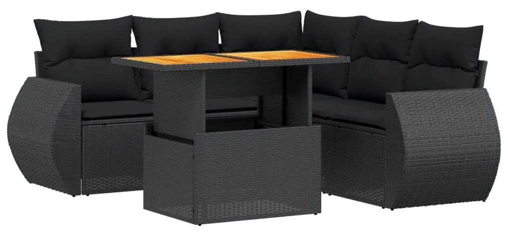 3272189 vidaXL Set mobilier de grădină cu perne, 6 piese, negru, poliratan