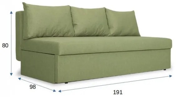 Canapea Extensibila Cu Lada Depozitare Vario, Verde, 191 x 98 x 80 Cm