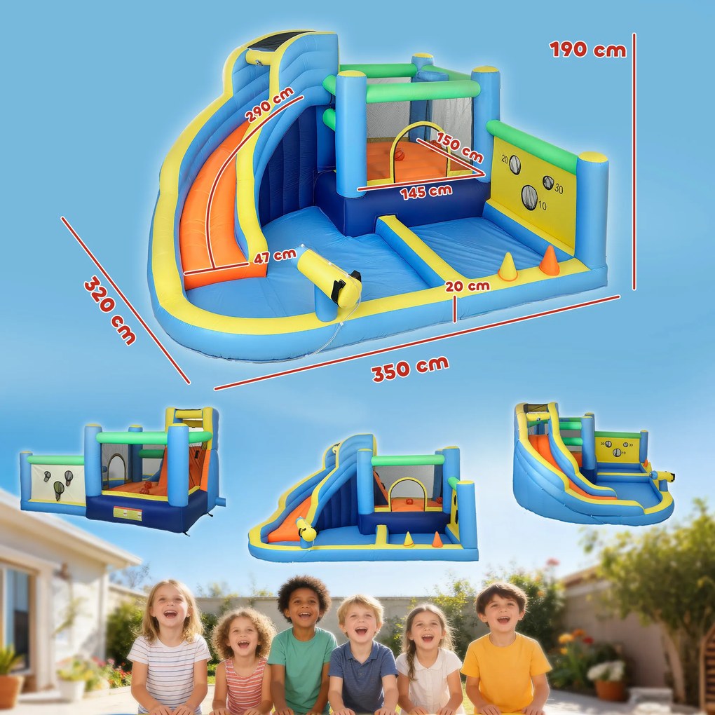 AIYAPLAY Castel gonflabil cu suflător 8 în 1, parc acvatic, tobogan, trambulină, piscină de mingi, Oxford, multicolor | Aosom Romania
