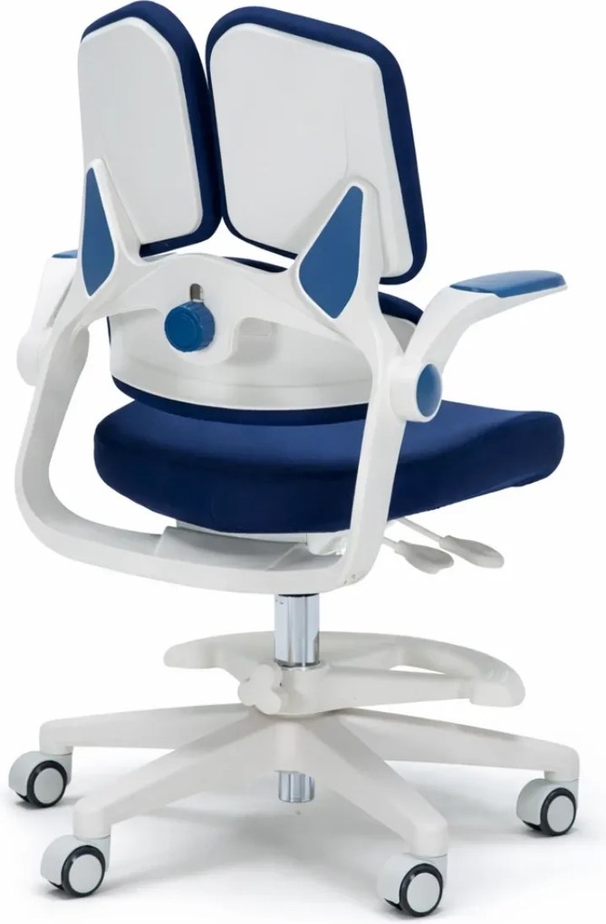 RESIGILAT- ErgoMotion Junior – Scaun Ergonomic pentru copii, Reglaje Multiple, Ajustare Personalizată, Adaptabil pe măsura creșterii, Suport Lombar 3 Zone, Roți Blocabile, Bleumarin