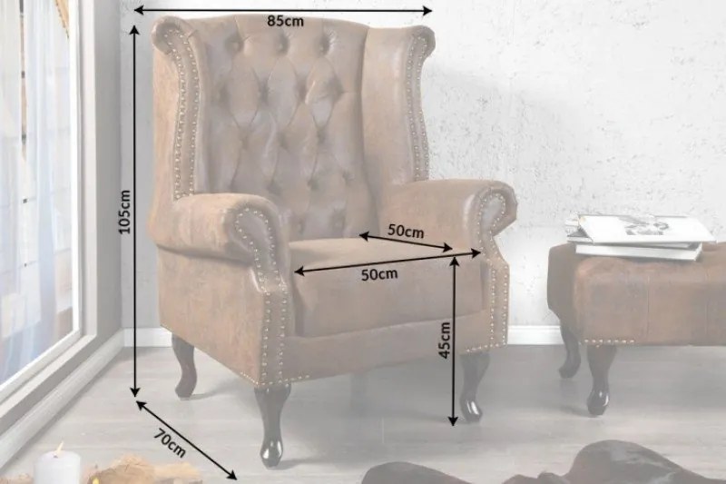 Fotoliu clasic stil englezesc Chesterfield maro antic