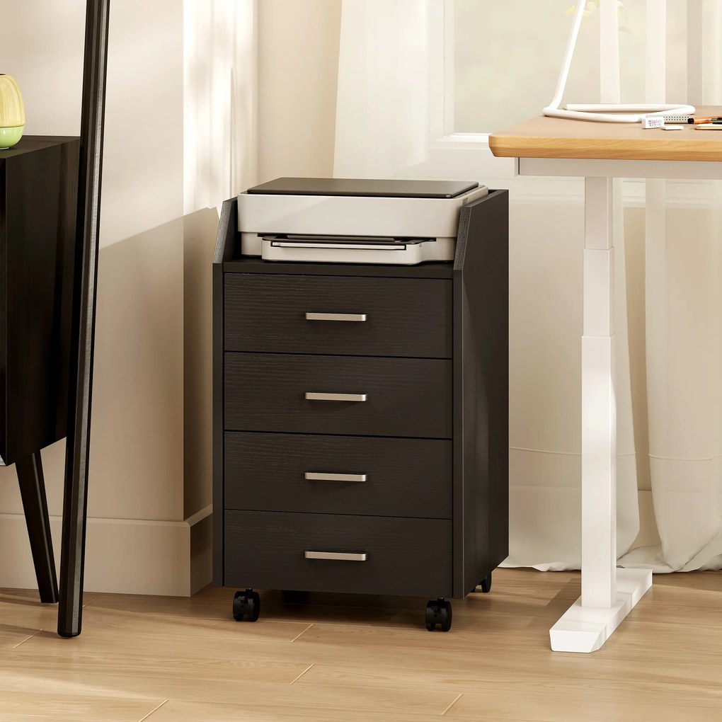 Vinsetto Corp de birou depozitare pe roți 4 sertare culisante din lemn  40 x 36 x 65 cm alb | Aosom Romania