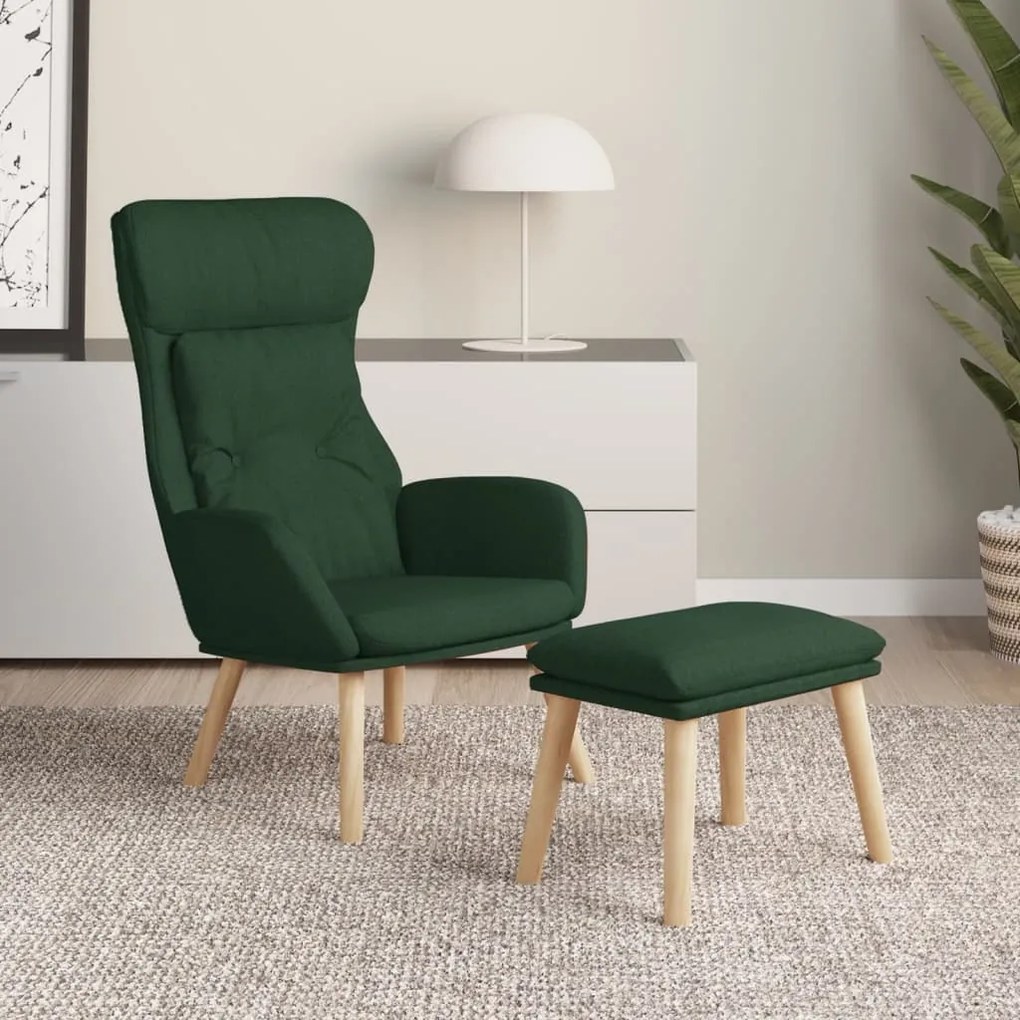 vidaXL Scaun de relaxare cu taburet, verde închis, textil